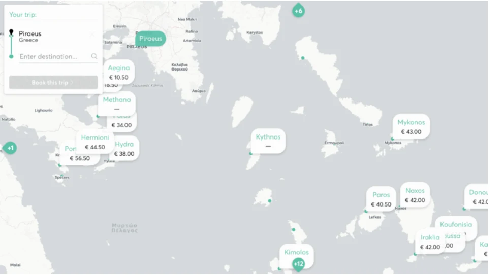 Preview of Ferryhopper's interactive ferry route map